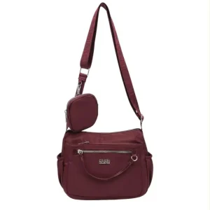 Bolso Bandolera de Mujer en Tela Nylon Coveri Collection con 6 Compartimentos y Monedero Extra