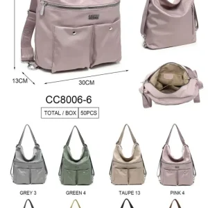 Amplio Bolso-Mochila Coveri Collection en Tela Nylon con 4 Bolsillos Exteriores para Mujer