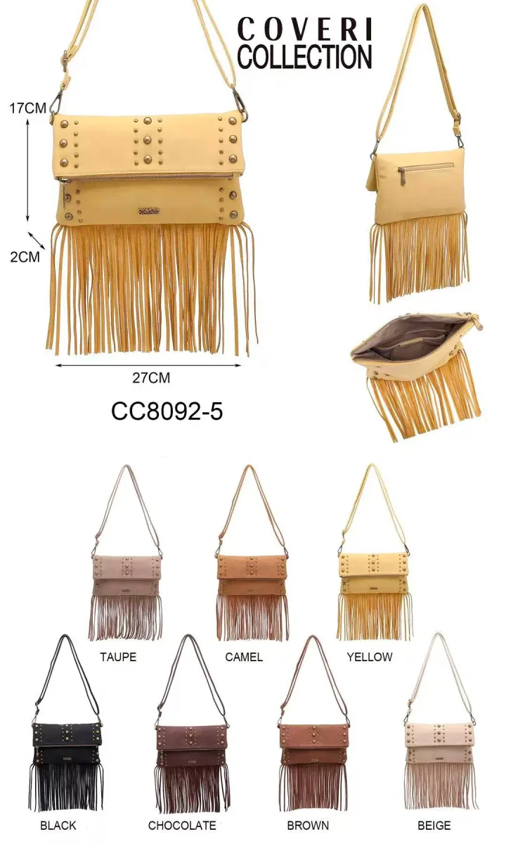 Bolso Bandolera Sintético Coveri Collection con Flecos, Piedras Frontales y Bolsillo Trasero Mujer - Imagen 3
