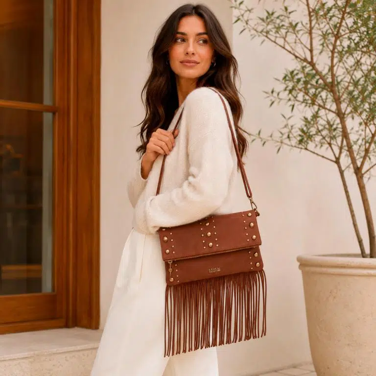 Bolso Bandolera Sintético Coveri Collection con Flecos, Piedras Frontales y Bolsillo Trasero Mujer - Imagen 2