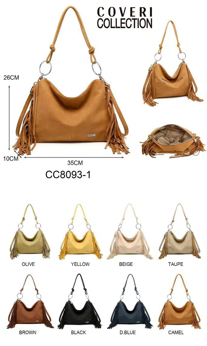 Bolso de Hombro Sintético Hobo Coveri Collection con Bolsillo Trasero y Flecos Laterales para Mujer - Imagen 3