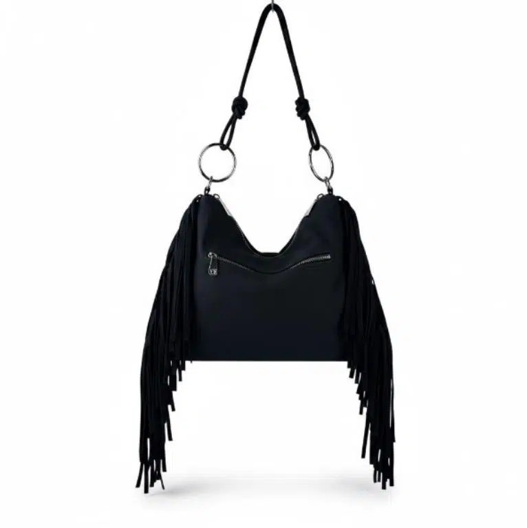 Bolso de Hombro Sintético Hobo Coveri Collection con Bolsillo Trasero y Flecos Laterales para Mujer - Imagen 4