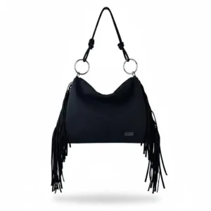 Bolso de Hombro Sintético Hobo Coveri Collection con Bolsillo Trasero y Flecos Laterales para Mujer
