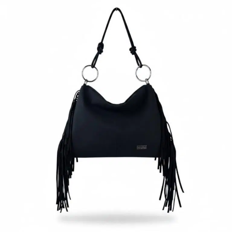 Bolso de Hombro Sintético Hobo Coveri Collection con Bolsillo Trasero y Flecos Laterales para Mujer