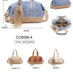 Bolso Bowling Bicolor de Lino Coveri Collection para Mujer con Flecos Frontales Decorativos