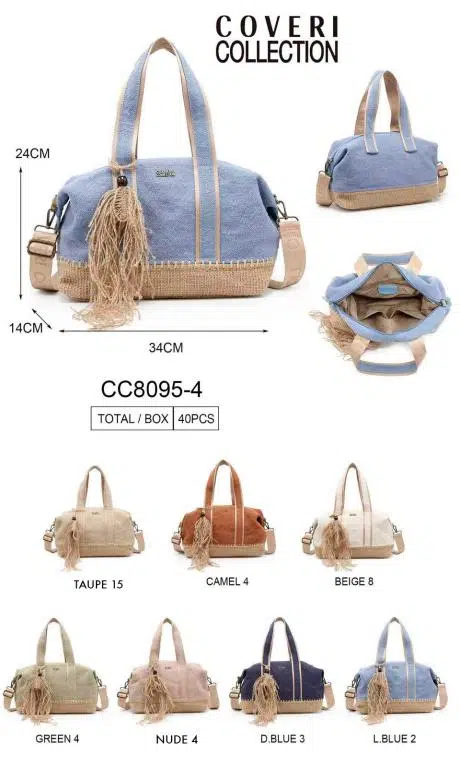 Bolso Bowling Bicolor de Lino Coveri Collection para Mujer con Flecos Frontales Decorativos - Imagen 2
