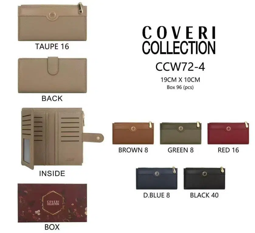 Cartera Larga Sintética Coveri Collection de Mujer con Caja, Cremallera y Espacio para Tarjetas