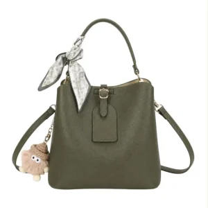 Bolso de Mano Sintético de Mujer con Pañuelo Decorativo y Alegre Muñeco Extraíble
