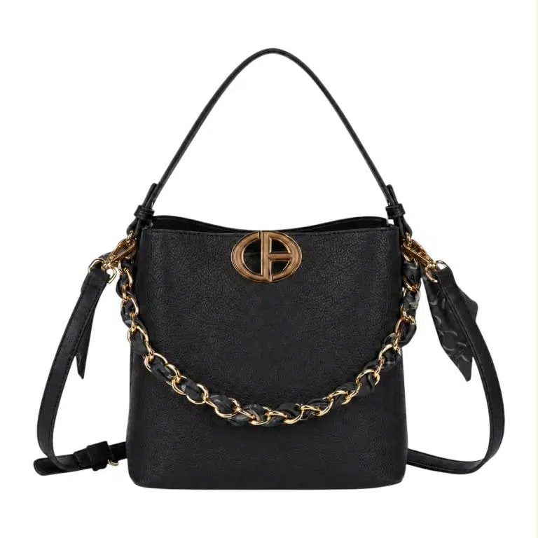 Bolso de Mano Sintético de Mujer con Chapa Frontal y Asa Dorada con Pañuelo Decorativo - Imagen 6