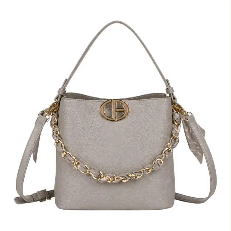 Bolso de Mano Sintético de Mujer con Chapa Frontal y Asa Dorada con Pañuelo Decorativo - Imagen 7