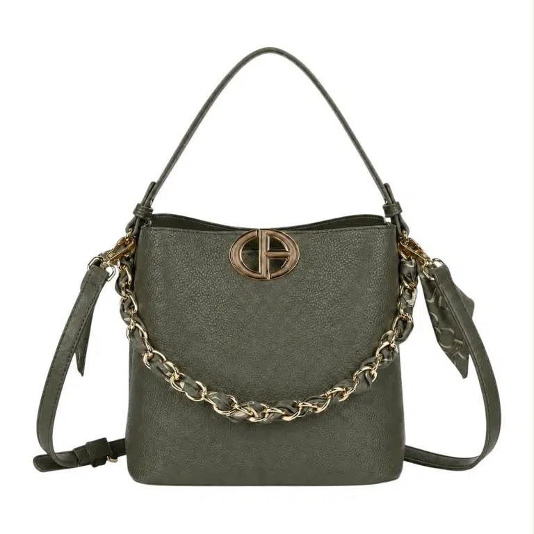 Bolso de Mano Sintético de Mujer con Chapa Frontal y Asa Dorada con Pañuelo Decorativo - Imagen 3
