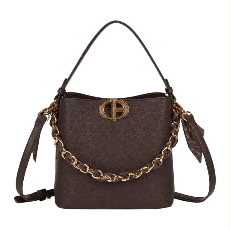 Bolso de Mano Sintético de Mujer con Chapa Frontal y Asa Dorada con Pañuelo Decorativo - Imagen 4
