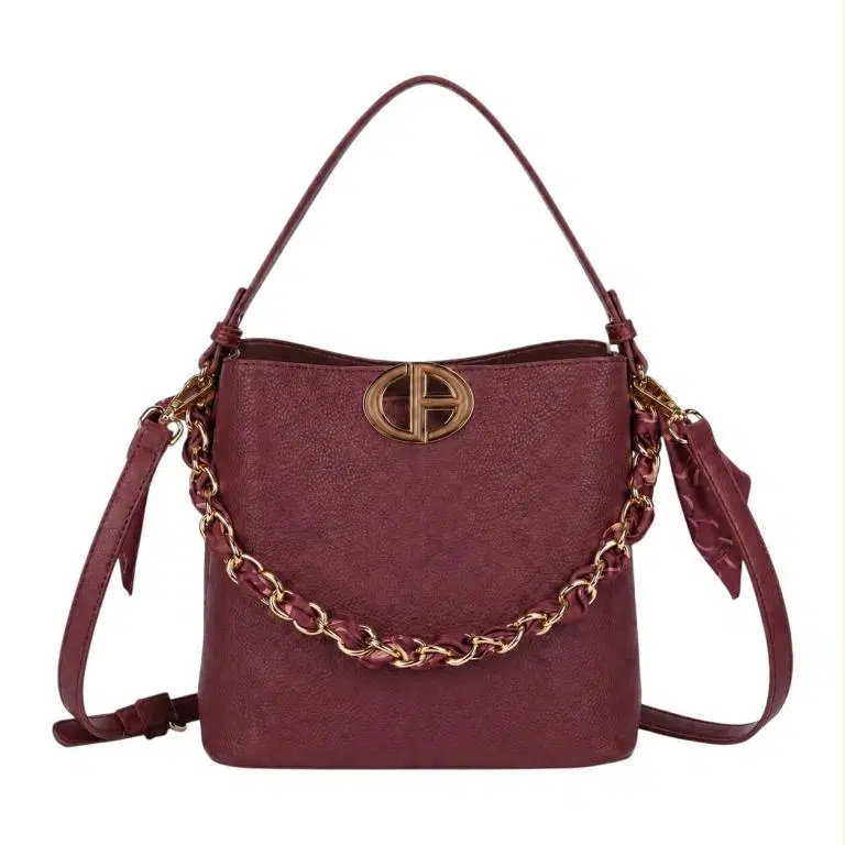 Bolso de Mano Sintético de Mujer con Chapa Frontal y Asa Dorada con Pañuelo Decorativo - Imagen 5