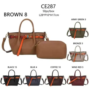 Bolso de Mano Sintético con Tira Frontal Decorativa Multicolor y Neceser Extra para Mujer