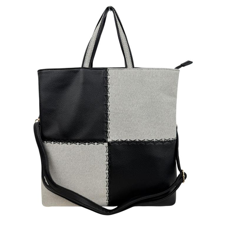 Bolso de Mano Sintético Bicolor con Diseño de Cuadrados, 2 Asas Cortas y Gran Capacidad para Mujer - Imagen 7