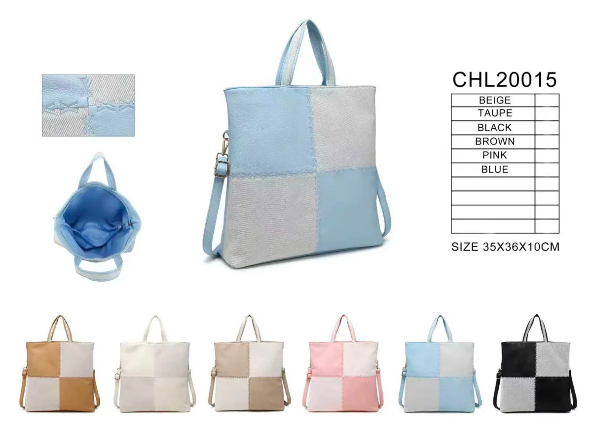 Bolso de Mano Sintético Bicolor con Diseño de Cuadrados, 2 Asas Cortas y Gran Capacidad para Mujer - Imagen 3