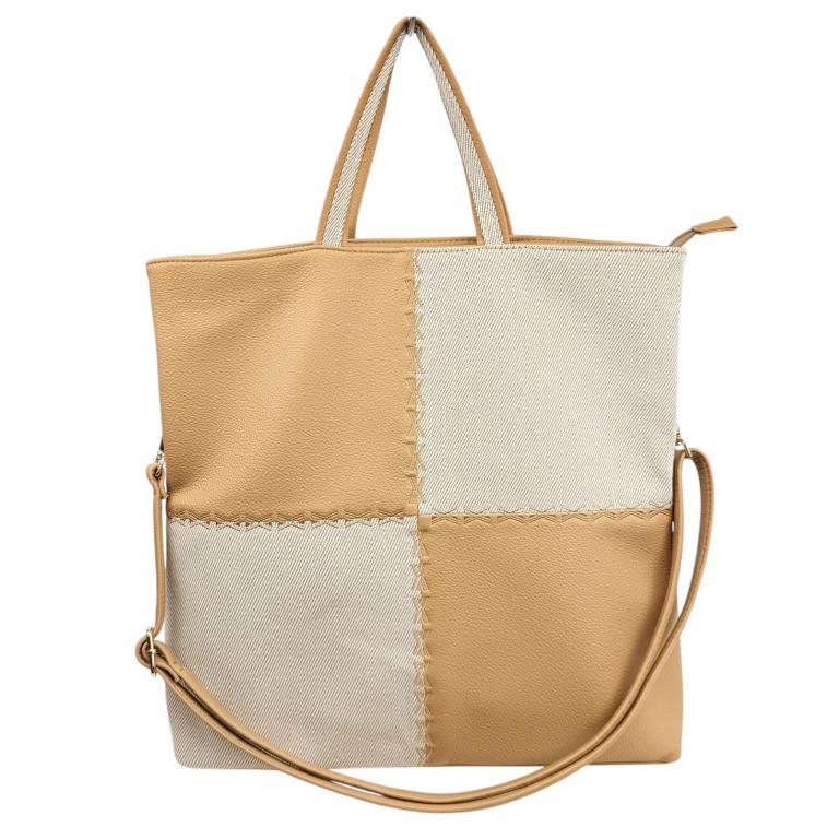 Bolso de Mano Sintético Bicolor con Diseño de Cuadrados, 2 Asas Cortas y Gran Capacidad para Mujer - Imagen 8