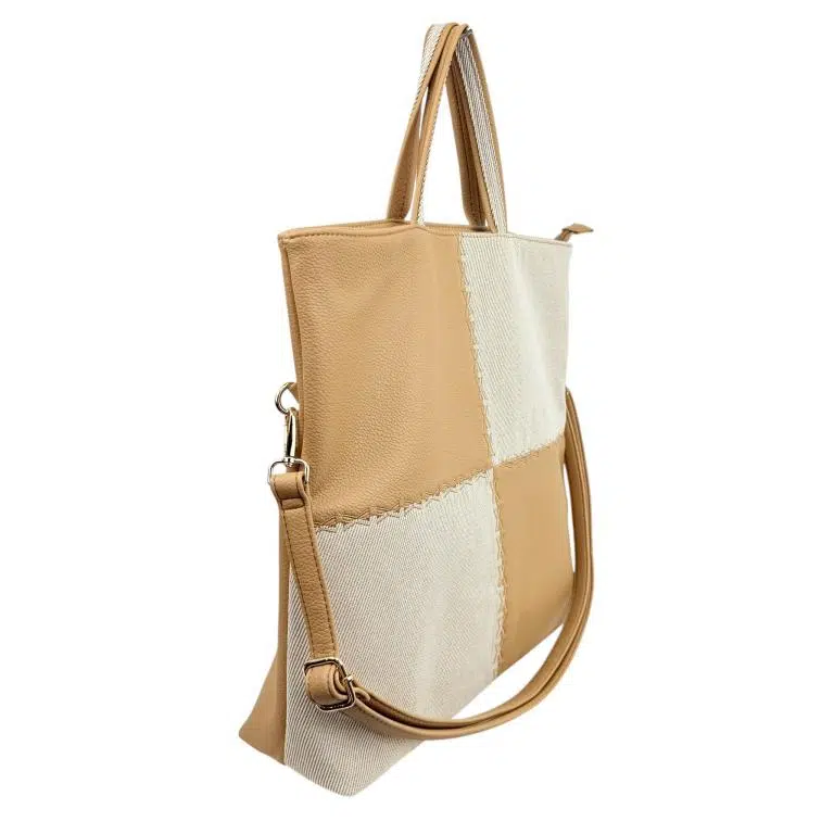 Bolso de Mano Sintético Bicolor con Diseño de Cuadrados, 2 Asas Cortas y Gran Capacidad para Mujer - Imagen 9