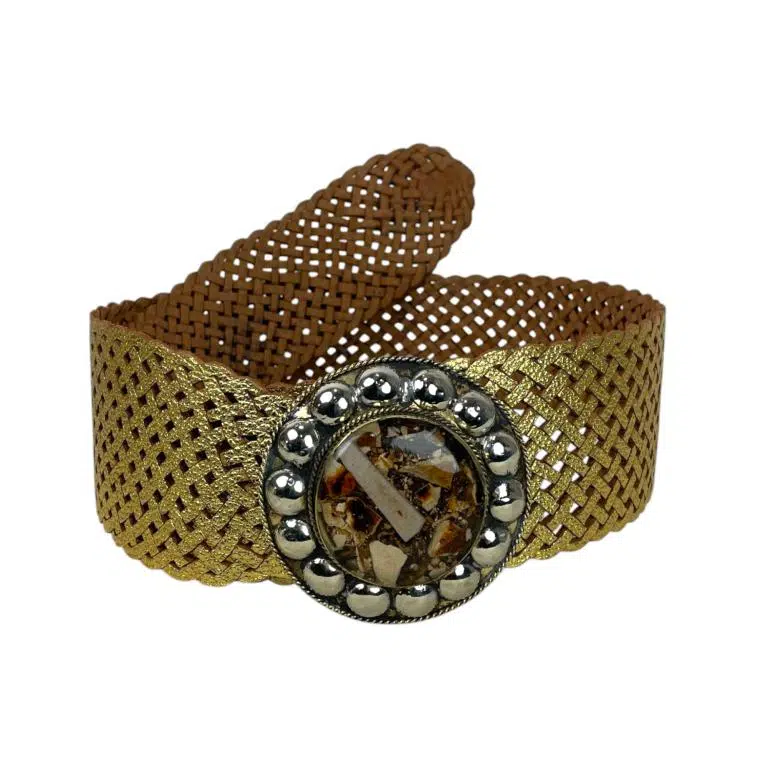 Cinturón Artesanal Metalizado en Piel con Hebilla Circular y Estilo Único para Mujer - Imagen 2