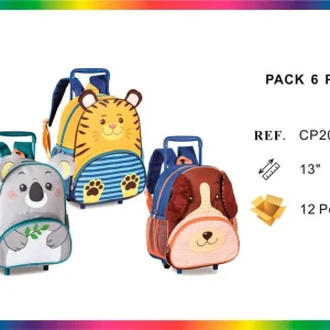 Mochila Escolar de Ruedas con Diseño Infantil de Animales y Multicompartimentos