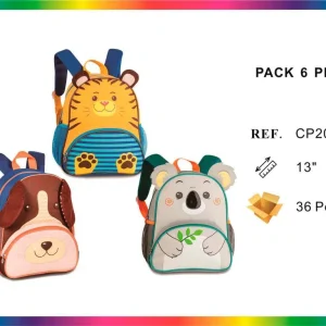 Mochila Escolar con Diseño Infantil de Animales, Alegres Colores y Varios Bolsillos