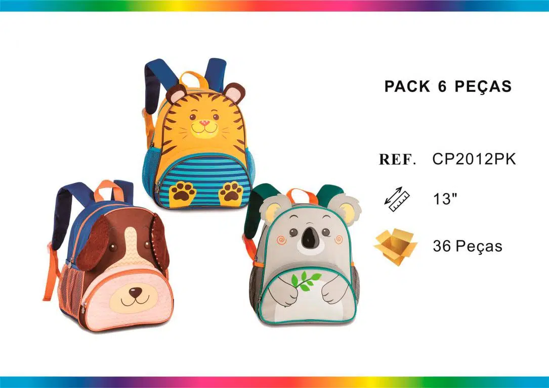 Mochila Escolar con Diseño Infantil de Animales, Alegres Colores y Varios Bolsillos