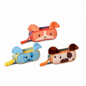 Estuche Escolar Sintético con Diseño de Perrito, Detalles 3D y Bolsillos con Cremallera