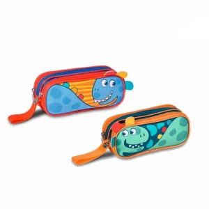 Estuche Escolar Sintético con Diseño Alegre Dinosaurio y 2 Cremalleras