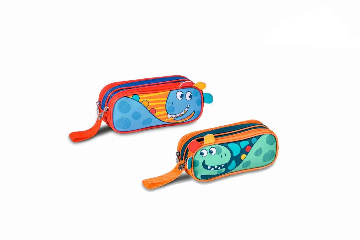 Estuche Escolar Sintético con Diseño Alegre Dinosaurio y 2 Cremalleras - Imagen 2