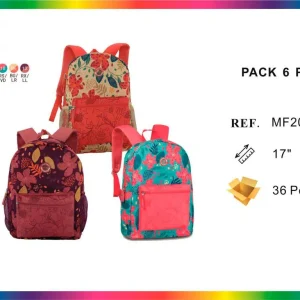 Mochila Escolar Juvenil con Diseño Floral Colorido, Compartimentos Laterales y Bolsillo Frontal