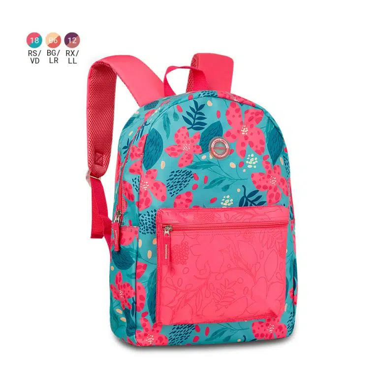 Mochila Escolar Juvenil con Diseño Floral Colorido, Compartimentos Laterales y Bolsillo Frontal - Imagen 3