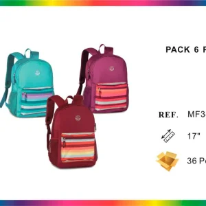 Mochila Escolar Juvenil con Bolsillo Frontal Multicolor, Cremallera y Espacio Amplio