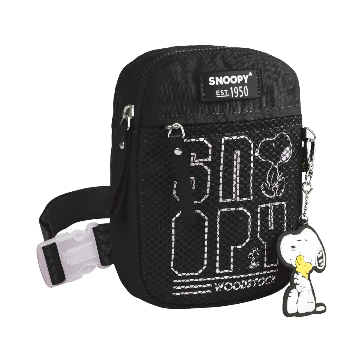 Bolso Bandolera Snoopy en Nylon de Calidad con Llavero de Goma y Bolsillo Frontal - Imagen 4