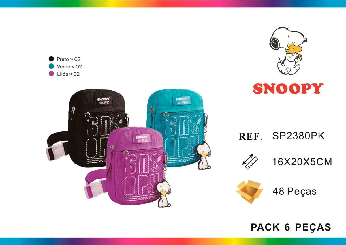 Bolso Bandolera Snoopy en Nylon de Calidad con Llavero de Goma y Bolsillo Frontal - Imagen 3