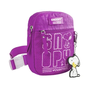 Bolso Bandolera Snoopy en Nylon de Calidad con Llavero de Goma y Bolsillo Frontal