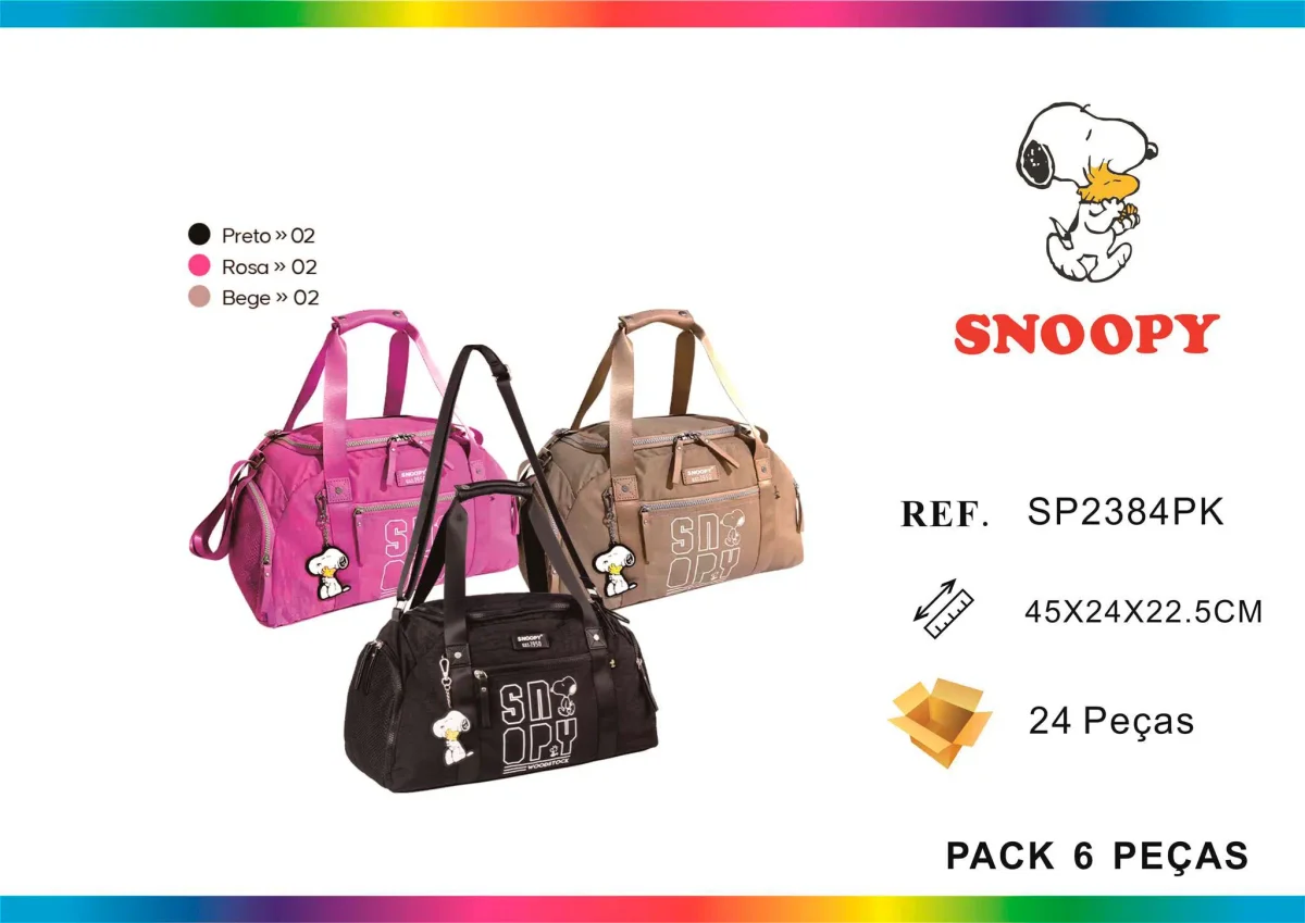 Amplio Bolso de Deporte/Viaje Snoopy en Nylon de Calidad con Varios Bolsillos - Imagen 3