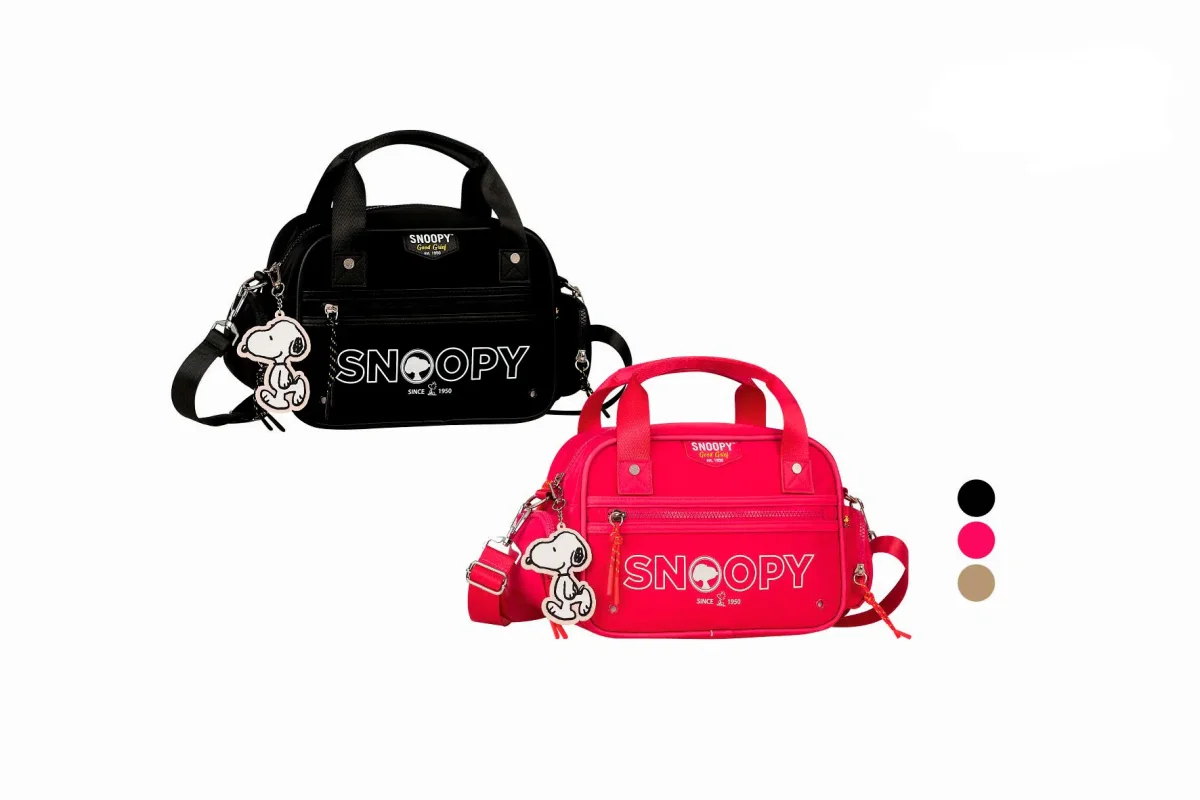 Alegre Bolso Snoopy en Nylon de Calidad con Multicompartimentos y Llavero de Goma - Imagen 2