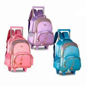 Mochila Escolar con Ruedas Sintética de Gran Calidad con Cadena Decorativa Frontal