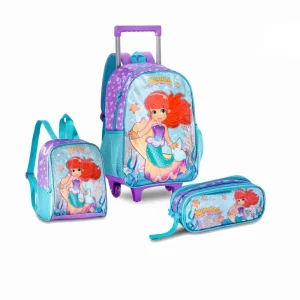 Set Mochila de Ruedas + Fiambrera + Estuche Sintético de Gran Calidad con Diseño Sereias