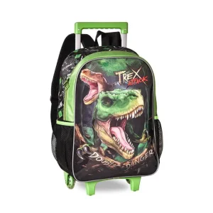 Mochila Escolar Sintética con Ruedas Verdes de Gran Calidad con Diseño T-Rex