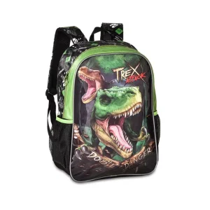 Mochila Escolar Sintética con Diseño T-Rex, Cremallera y Compartimentos Exteriores