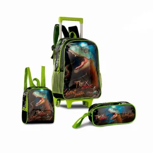 Set Mochila de Ruedas + Fiambrera + Estuche Sintético de Gran Calidad con Diseño Rex Attack