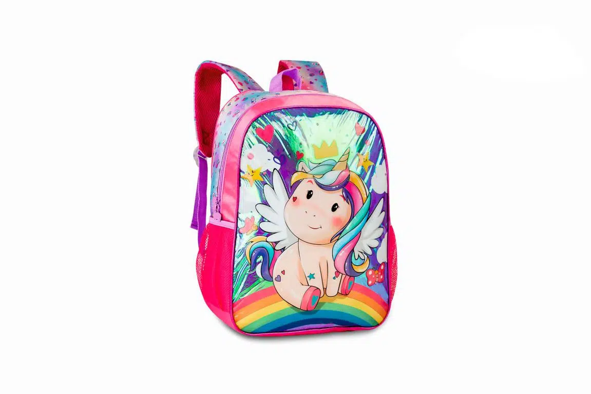 Mochila Escolar con Diseño Holográfico Unicornio y Compartimentos de Rejilla