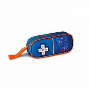 Estuche Escolar Sintético Tricolor con Diseño Game Start, Cremallera y Asa de Mano