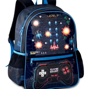 Mochila Escolar Sintética con Diseño Videojuego Space Galaxy y Bolsillo Frontal con Cremallera