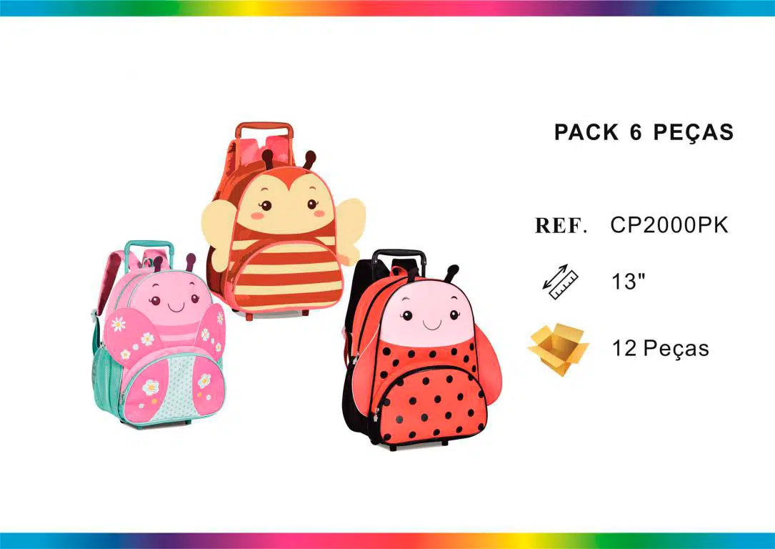 Mochila Escolar de Ruedas con Diseño Infantil de Bichos, Gran Calidad y Preciosos Colores