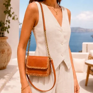 Bolso Bandolera de Papel con Asa Larga, Tira Bandolera y Solapa para Mujer
