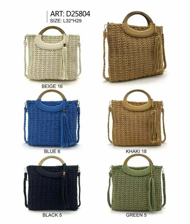 Bolso en Algodón tipo Ganchillo con 2 Asas Semicirculares y Fleco Decorativo para Mujer - Imagen 3