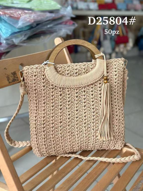 Bolso en Algodón tipo Ganchillo con 2 Asas Semicirculares y Fleco Decorativo para Mujer - Imagen 2
