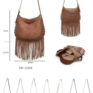 Bolso de Hombro Sintético Estilo Western con Bolsillo Trasero, Flecos y Tachuelas Decorativas para Mujer